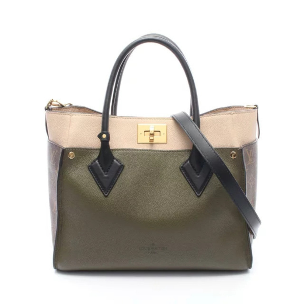 Louis Vuitton On My Side Laurier Handbag Leather Khaki Green Ivory White Brown